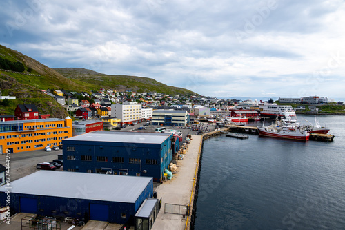 Honningsvag Harbor in Northern Norway with Colorful Houses and Fishing Boats