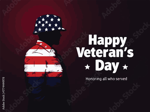 Happy Veterans Day Soldier Saluting with American Flag Design