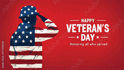 Happy Veterans Day Soldier Saluting with American Flag Design