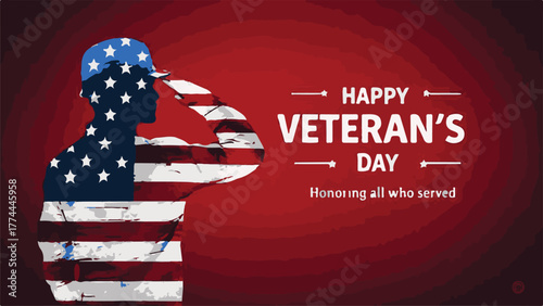 Happy Veterans Day Soldier Saluting with American Flag Design