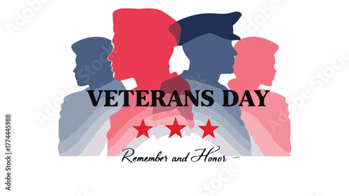 Veterans Day Illustration with Silhouettes and Remember and Honor Message