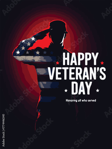 Happy Veterans Day Soldier Saluting with American Flag Design