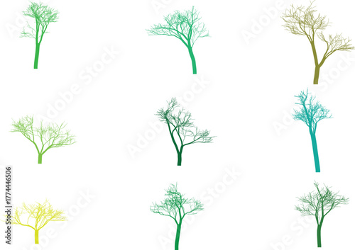 A vibrant set of vector green trees and plants