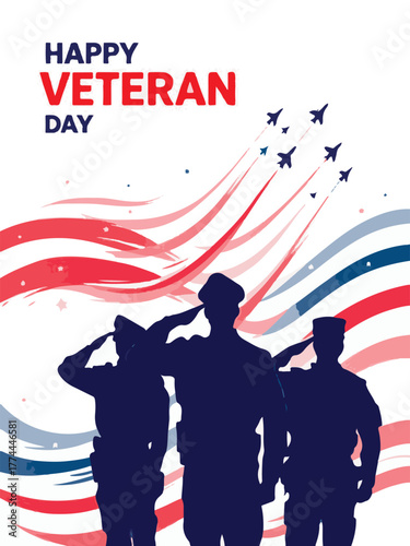 Happy Veterans Day Poster with Jets Flying - Honoring All Who Served 