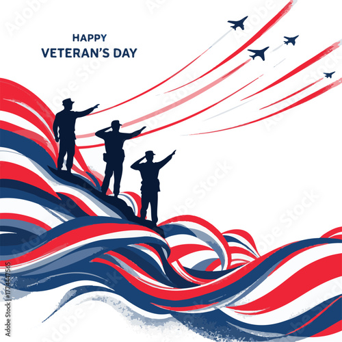 Happy Veterans Day Poster with Jets Flying - Honoring All Who Served 