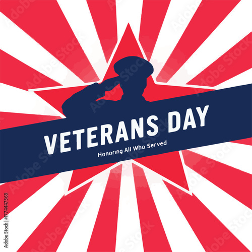 Happy Veterans Day Soldier Saluting with American Flag Design