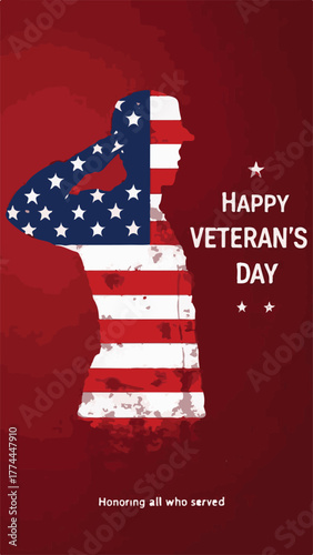 Happy Veterans Day Soldier Saluting with American Flag Design