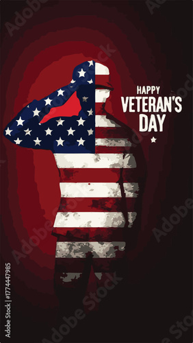 Happy Veterans Day Soldier Saluting with American Flag Design