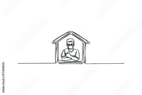 Man in face mask inside house silhouette