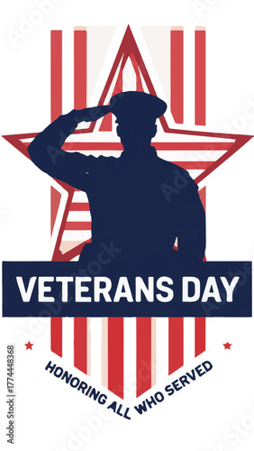 Happy Veterans Day Soldier Saluting with American Flag Design