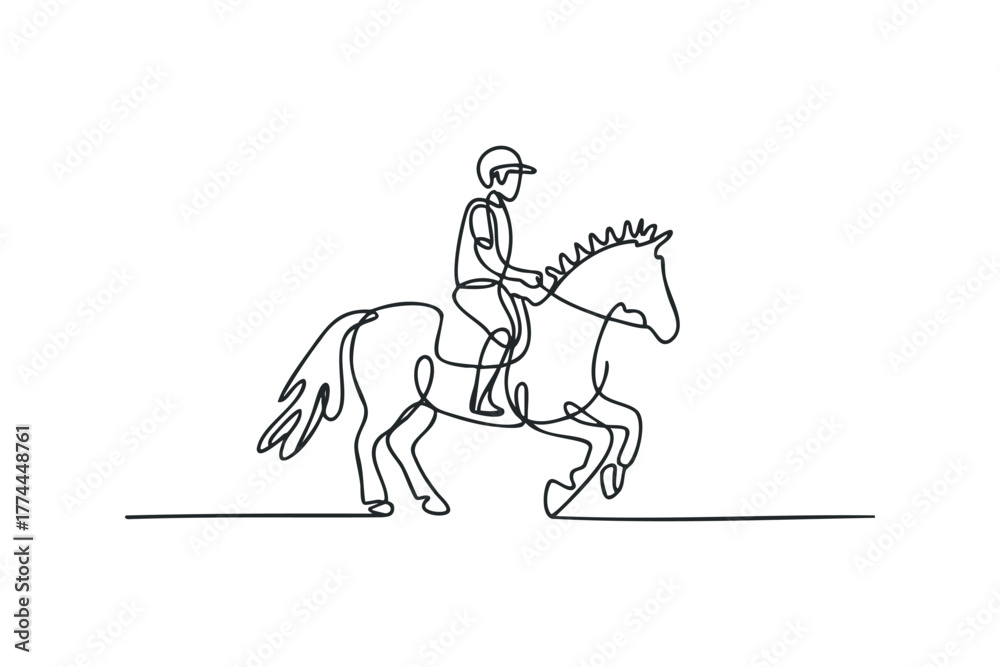 Fototapeta premium Equestrian Rider in Single Line Drawing Style