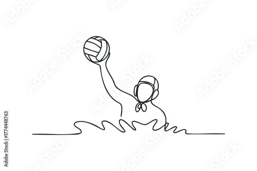 Person playing water polo with ball above head