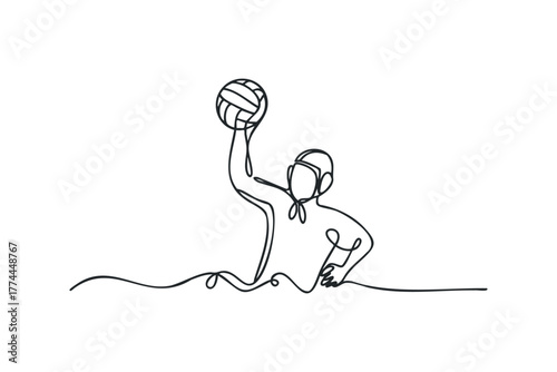 Water Polo Player Holding Ball Above Head
