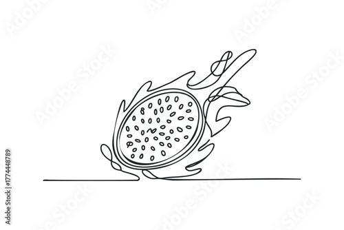 Single line drawing of a halved dragon fruit
