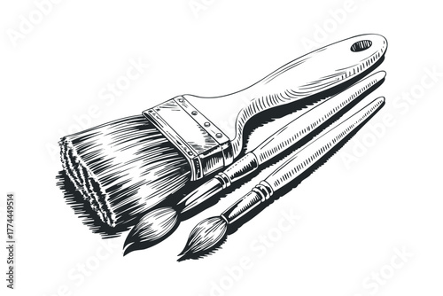 Ink Drawing of Paintbrushes on White Background