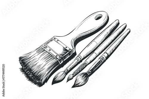 Set of Drawing and Painting Brushes