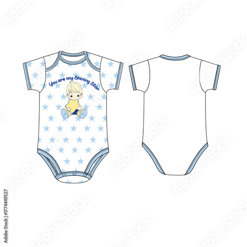 baby boy cut star boy bodysuit print vector