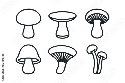 Set of six simple mushroom outline icons