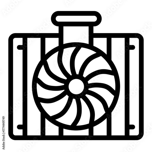 Car aluminum radiator with fan line icon, car parts concept. Vector graphics. Radiator sign on white background, style icon mobile or web design.