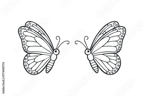 Two outline butterflies facing each other