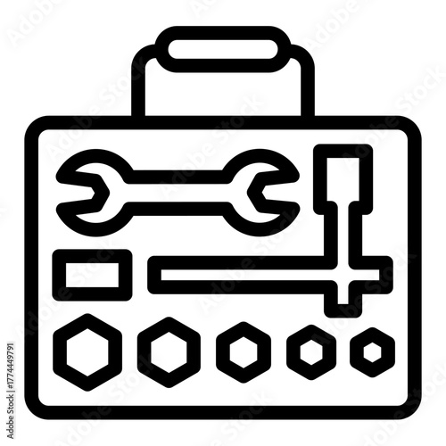 Tools in suitcase line icon, car repair concept. Vector graphics. Mechanician toolbox sign on white background, style icon mobile or web design.