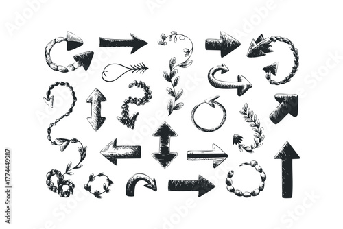 Hand Drawn Arrows and Botanical Flourishes Collection