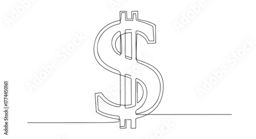 One line continuous dollar sign icon f