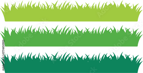 Set of three horizontal grass strips in light, medium, and dark green shades vector illustration for nature and design themes