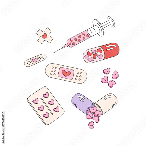 Quadro em tela Love Pills Injections Patches Valentine Nurse Clipart, Funny Anti Valentines Day