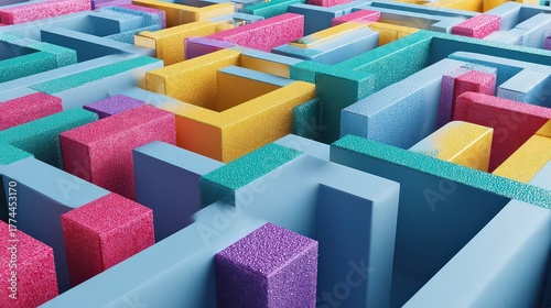 Abstract Geometric Maze with Vibrant Colors and Sparkling Texture