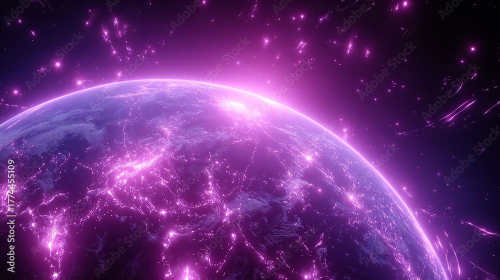 Obraz premium A Striking Purple Planet Illuminates the Cosmos with Shining, Energetic Light.