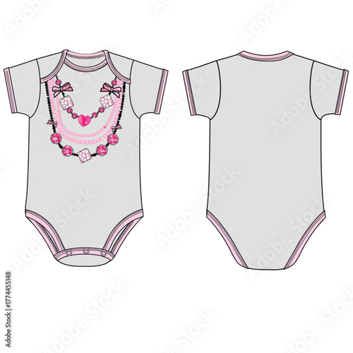 cute kids girls fashion  bodysuit print vector