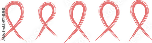 Five pink awareness ribbons for breast cancer support