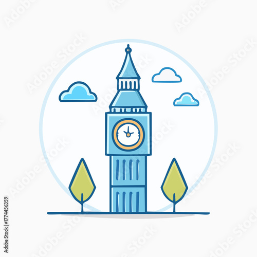 Big Ben Clock Tower London Landmark Illustration.