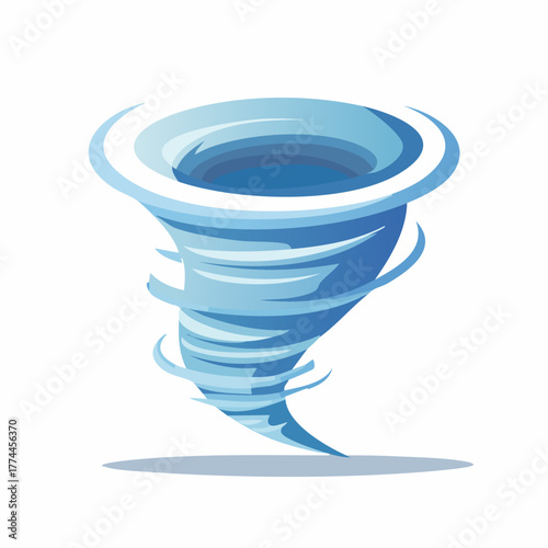 Blue cartoon tornado vortex spinning on a white background.