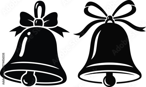 Silhouette christmas bells with bows vector illustration