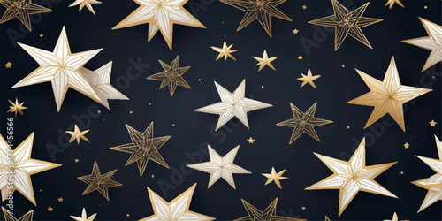 Gold stars seamless pattern on blue background for Christmas and holiday decoration design