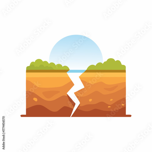 Earthquake Fault Line Illustration with Landscape and Sky.