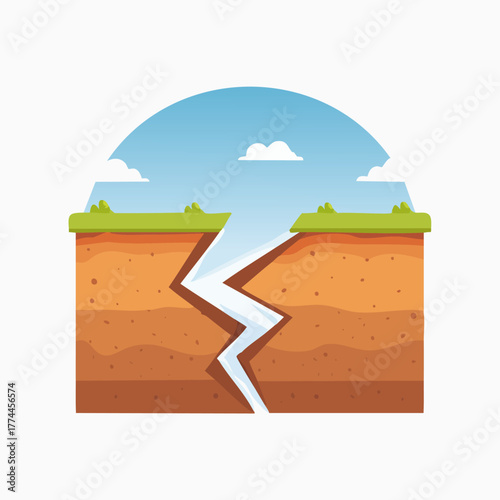 Earthquake Fault Line Illustration with Sky and Ground.