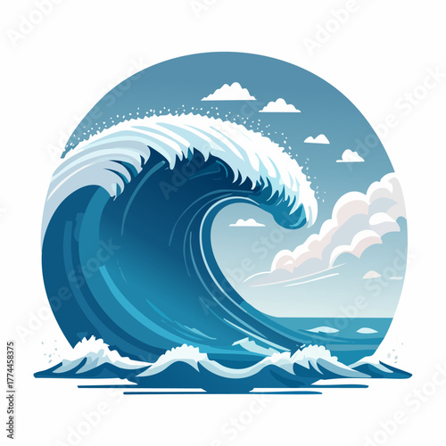 Powerful Ocean Wave Breaking with White Foam and Blue Water.