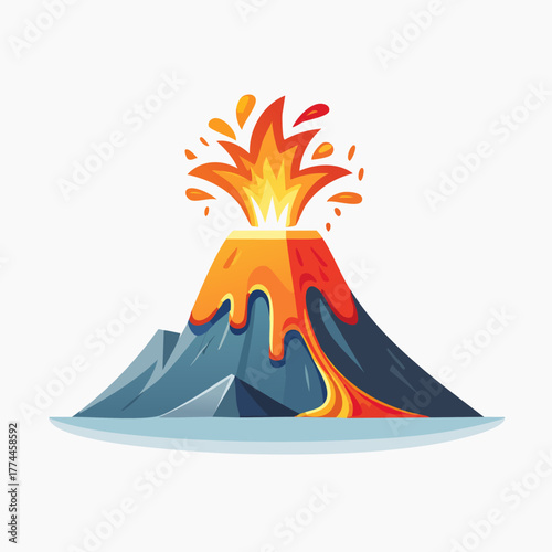 Stylized cartoon volcano erupting with lava flow.