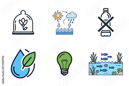 Eco-Friendly and Environmental Protection Line Icons Set