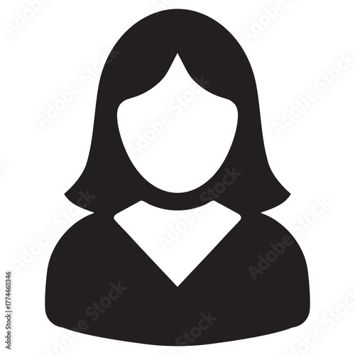 Female avatar icon silhouette for profile, woman icon, generic profile symbol