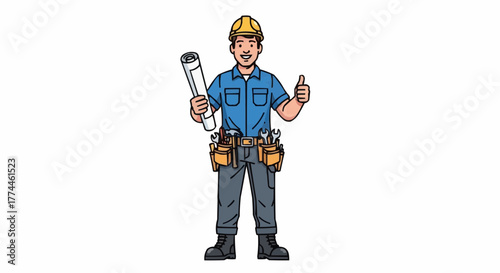 A cheerful construction worker with a blueprint giving a thumbs up, signaling positive construction projects.