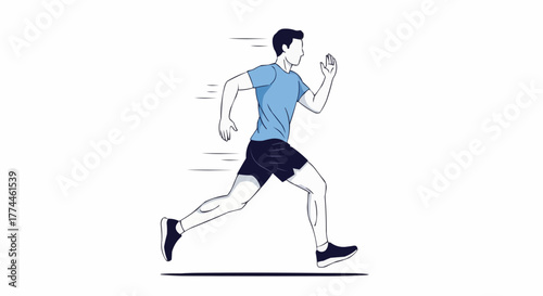 Dynamic illustration of a man sprinting with a determined look, symbolizing speed and fitness on a white backdrop.