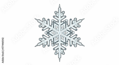 A singular snowflake in exquisite detail. A winter symbol of uniqueness and beauty set against the white background.