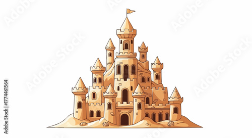 A majestic sandcastle sits on the shore, towers rising high, awaiting royal inhabitants. A testament to beachside dreams.