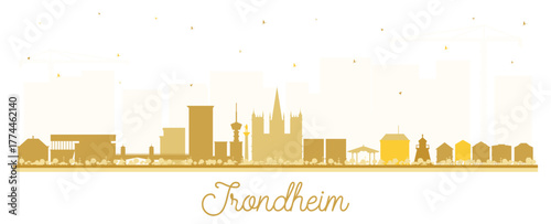 Trondheim Norway City Skyline silhouette with golden Buildings isolated on white. Illustration. Trondheim Cityscape with Landmarks. Business Travel and Tourism Concept with Historic Architecture.