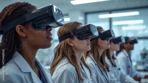 People using VR headset for interactive online education