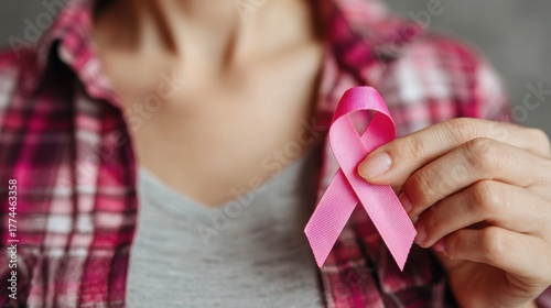 October is Breast Cancer Awareness Month a woman holds a pink ribbon and wears a supportive shirt It also coincides with National Cancer Survivors Month and World Cancer Day